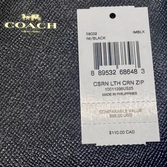 Coach Corner Zip Wristlet 58032 Gold/Midnight Pebble Grain Leather NWT - Picture 10 of 15